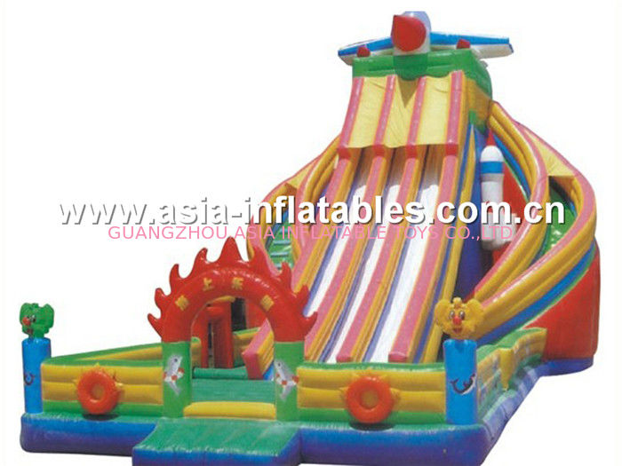 Hot Sale Inflatable Funland With Curved Slide And Straight Lane Slide