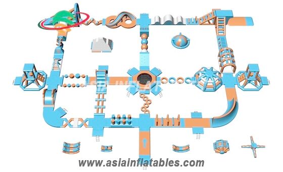 Blu-chiaro ed arance parco del cavo da 50 x 40 m. Inflatable Floating Aqua Park Water Park For